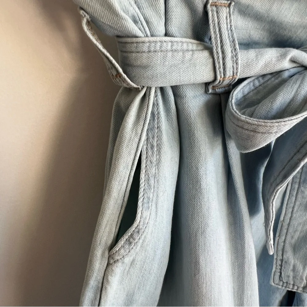 NYDJ Paperbag Waist Denim Shorts Tie Belt High Rise‎ Light Wash Size 6 Chic